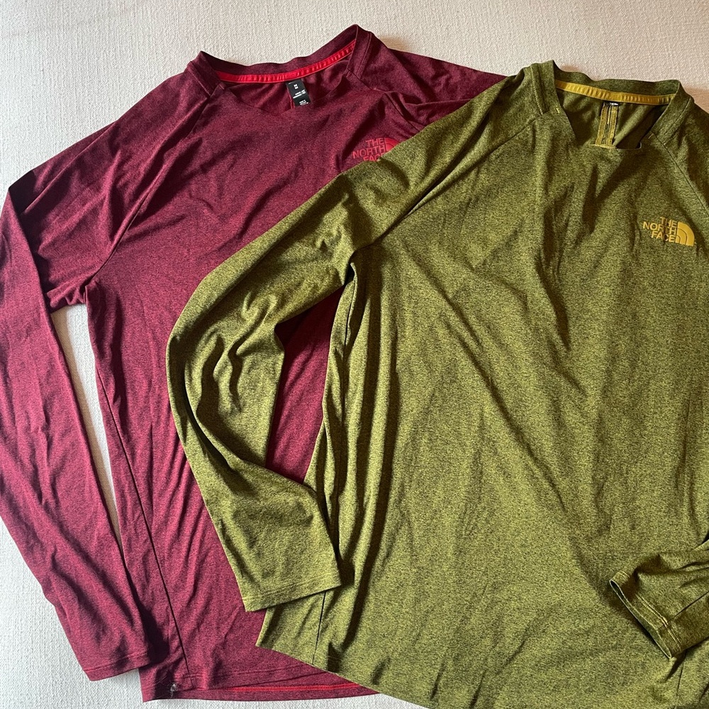 The North Face Men's Long Sleeve Tees - Burgundy and Olive
